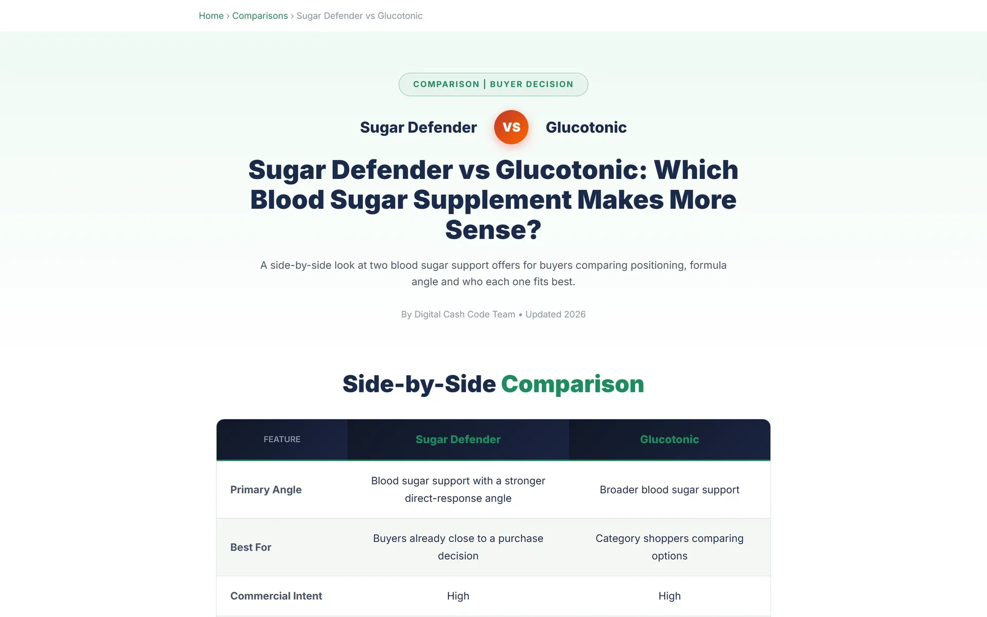 Side-by-side product comparison page