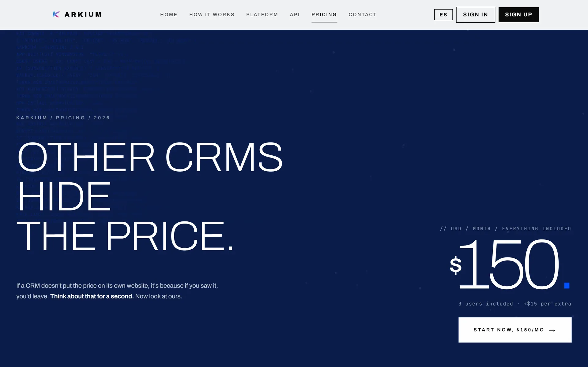 صفحة الباقات في Karkium CRM — خطة واحدة واضحة
